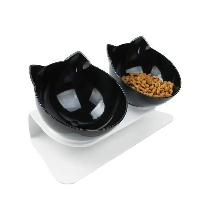 Миски для кошек двойные миски с приподнятой подставкой миски для домашних животных и воды для кошек кормушки для собак Нескользящие миски для кошек товары для домашних животных - Цвет: as shown