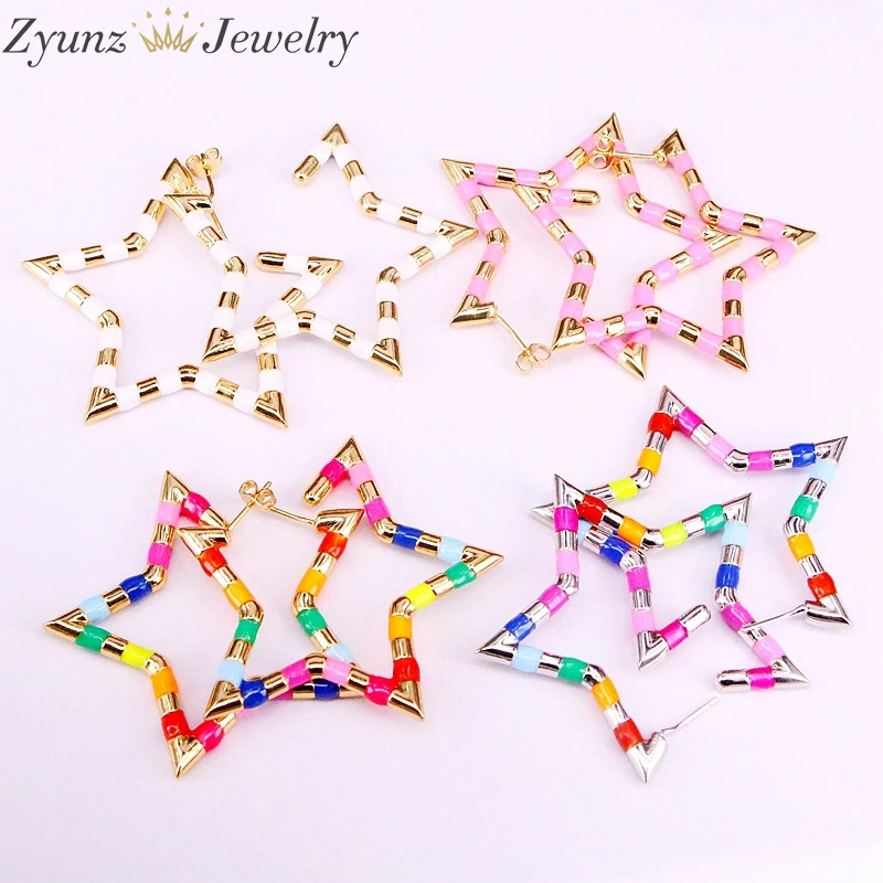 Партиями по 5 пар, эмаль, модные женские ботинки черного цвета; золотистый/серебристый, серьги со шпилькой, для Для женщин пирсинг, отрытое большое звёздные серьги