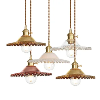 

Japan Style Pendant Lamp With Switch Amber Glass Hanglamp Copper LED Pendant Lights Living Room Decoration Luminaire Suspension