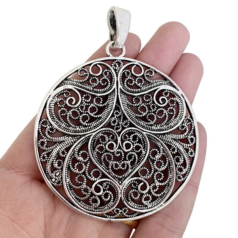 

2Pcs Tibetan Silver Large Boho Bohemia Filigree Flower Round Charms Pendants for DIY Necklace Jewelry Making Findings 60x60mm