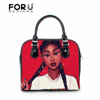 

FORUDESIGNS PU Leather Shoulder Handbags Women African Girls Print Top-Handle Bag Ladies Luxury Crossbody Bags Females Handbag