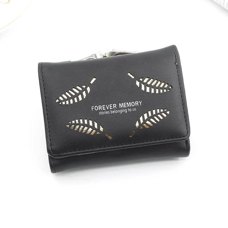 Fashion Hollow Leaf Metal Buckle Wallet For Women Three-fold Short Leather Money Bag Ladies Clutch Purse Coin Credit Card Holder | Багаж и