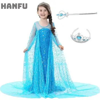 

Girls Elsa Sequins Dress with Crown Wand for Kids Children Sow Queen Anime Dresses Princess Elsa Costume Cosplay Party Dresses