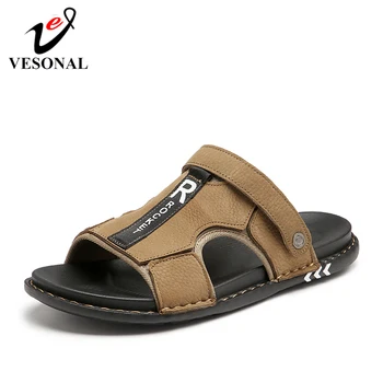 

2020 Summer peep-toe High Quality Genuine Leather Shoes Men Sandals Classic For Male Soft Beach Sandalias Sandal Slides