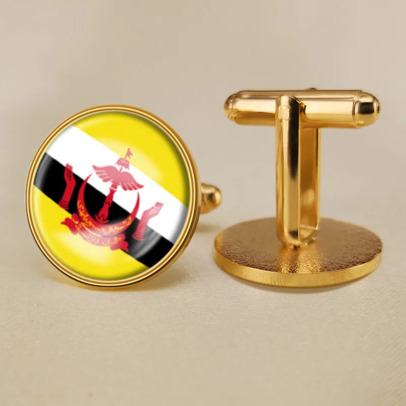 Brunei Darussalam Flag Cufflinks World Country Flag and Area Flag Cufflinks - Окраска металла: Золотой цвет