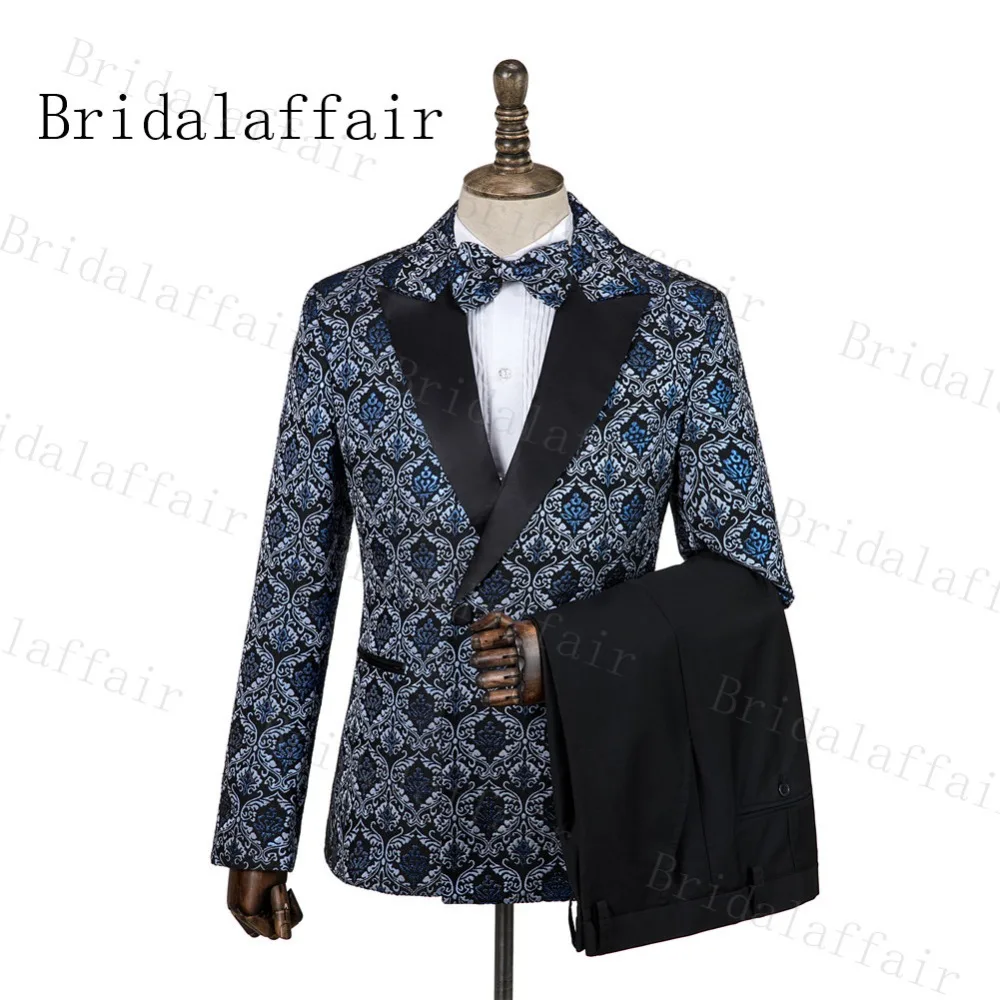 Bridalaffair итальянская мода синий меч цветок Jacqaurd Нежные мужские костюмы высокого качества Свадебный Жених парадный смокинг вечерние костюмы