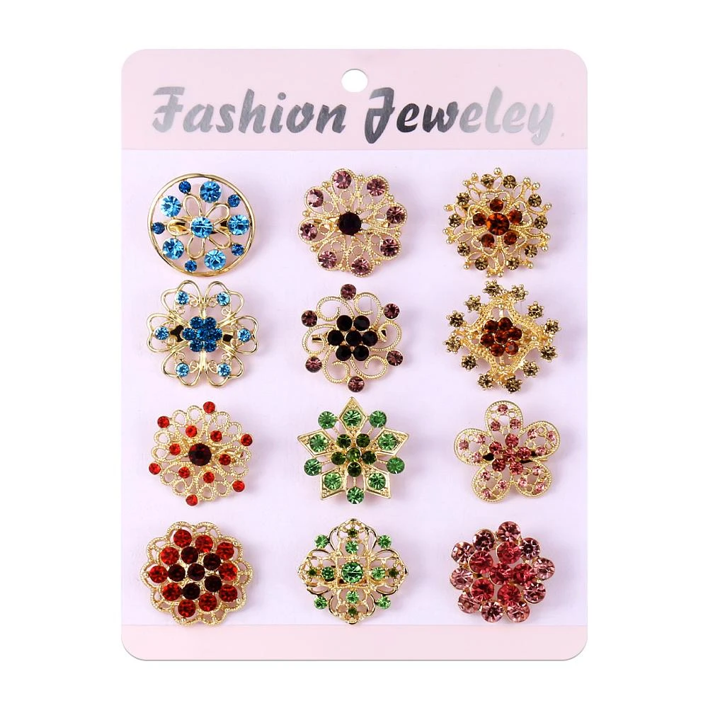 12pcs Card Mini Hijab Pins Brooches For Women Floral Wedding Jewelry Small Rhinestone Collar Lapel Pins Aliexpress