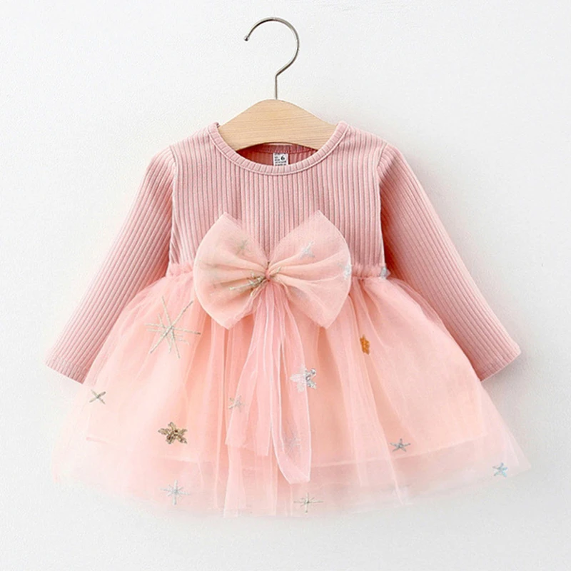 Dress Princess-Dresses Spring Long-Sleeved Girl Toddler Melario Cute Mesh Bow for Kids