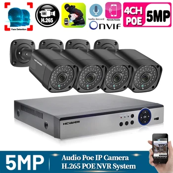 

H.265+ 4CH CCTV System 5MP POE NVR Kit Face Detection Outdoor Waterproof IP66 Security 5MP POE IP Camera Video Surveillance set