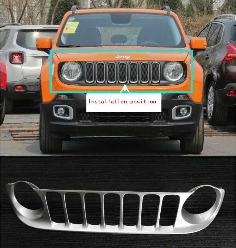 Настоящее углеродное волокно ABS хромированный автомобильный передний бампер гоночные решетки решетка Вокруг Накладка для Jeep Renegade
