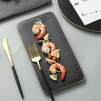 

Ceramic Tableware Set Steak Plate Knife And Fork Cover Household Nordic Tray Rectangular Hotel Sushi Dessert Western-style Plate