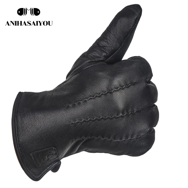 Простые мужские перчатки шерстяные кожаные с толстой подкладкой для мужчин из