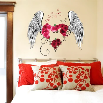 

Romantic Love Wing Wall Stickers Wedding Room Decoration Bedroom Home Decor Removable Rose Art Decal Wallpaper adesivo de parede