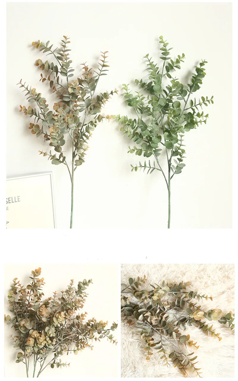 New Style Artificial Eucalyptus Money Leaf Flocking Plant for Wedding Accessories Home Party Decoration