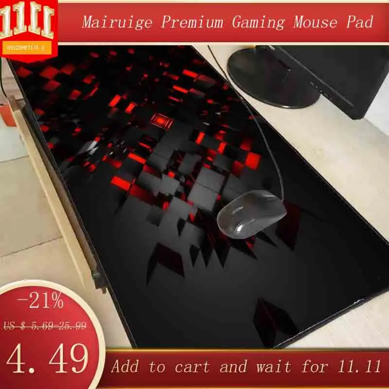 Игровой коврик для мыши Mairuige с 3D рисунком черный и красный большой компьютерный
