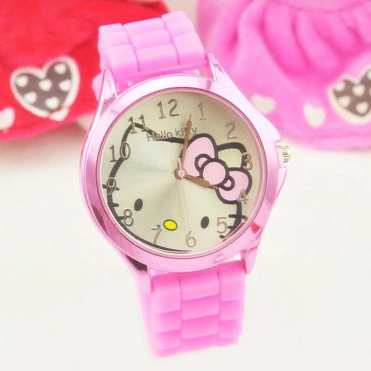 Детские часы с рисунком hello kitty, корейское издание, KT cat, желейные цветные часы для девочек, студенческие часы hello kitty
