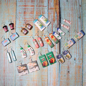 

2020 Trend Funny Geometry Hanging Earrings for Women Mini Fruit Drink Ham Sausage Toothpaste Shampoo Cool Earrings Fun Jewelry