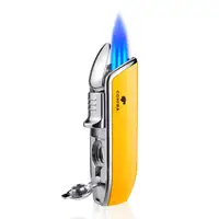 COHIBA Metal Windproof Mini Pocket Cigar Lighter 3 Jet Blue Flame Torch Cigarette Lighters With Cigar Punch Gift Box 3