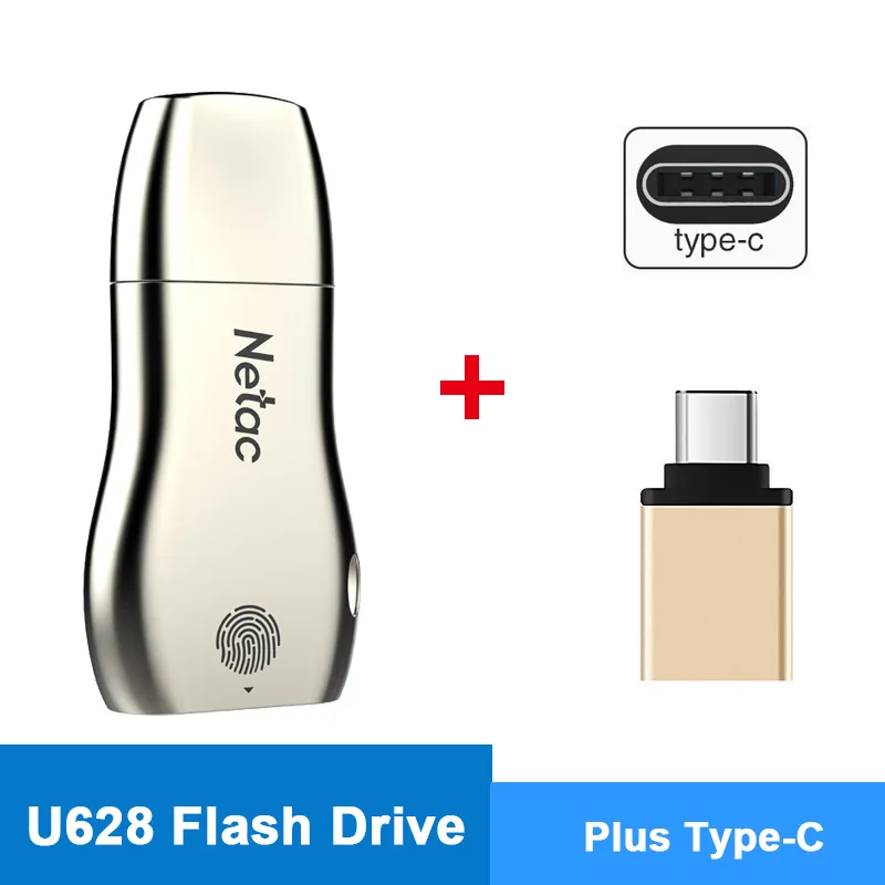 U628 plus Type-c usb флешка флешки Флеш-накопитель Netac, 32 ГБ, 64 ГБ, 128 ГБ, Распознавание отпечатков пальцев, зашифрованный, USB флеш-накопитель, карта памяти для iphone 7, 8, ios13, флешка флэшка карта памяти презервативы usb 3.0 - Цвет: U628 plus Type-c