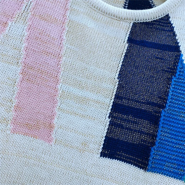 Геометрическая яркая шелковая трикотажная одежда с расклешенными рукавами свободного и модного размера плюс женские свитера и пуловеры