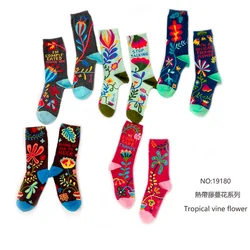 HENNY RUE Bear 19 Autumn/winter New Style Vine Flower Cotton Personality Ladies Mid-tube Socks Women