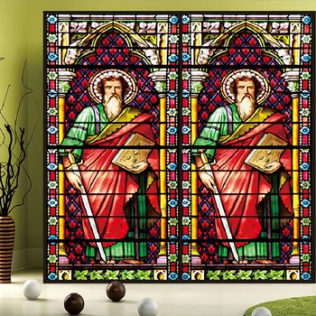 

Custom Size Opaque Glass Sticker Static Cling Stained Church Window Mixed Color Symmetry Reusable Durable Decoration 55cmx100cm