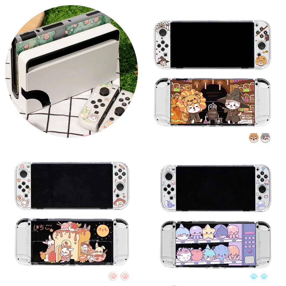 For Nintendo Switch OLED Cute Cartoon Anime Case Joy Con Controller Shell Kawaii Pink Soft Silicone Protective Cover Accessories