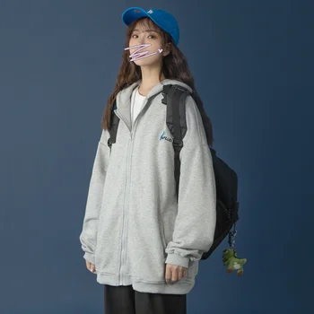 

Spring And Autumn Ins Hong Kong Style Sweater Female Loose Korean Style Bf Lazy Wind Zipper Coat Net Red Trembles Lian Cap