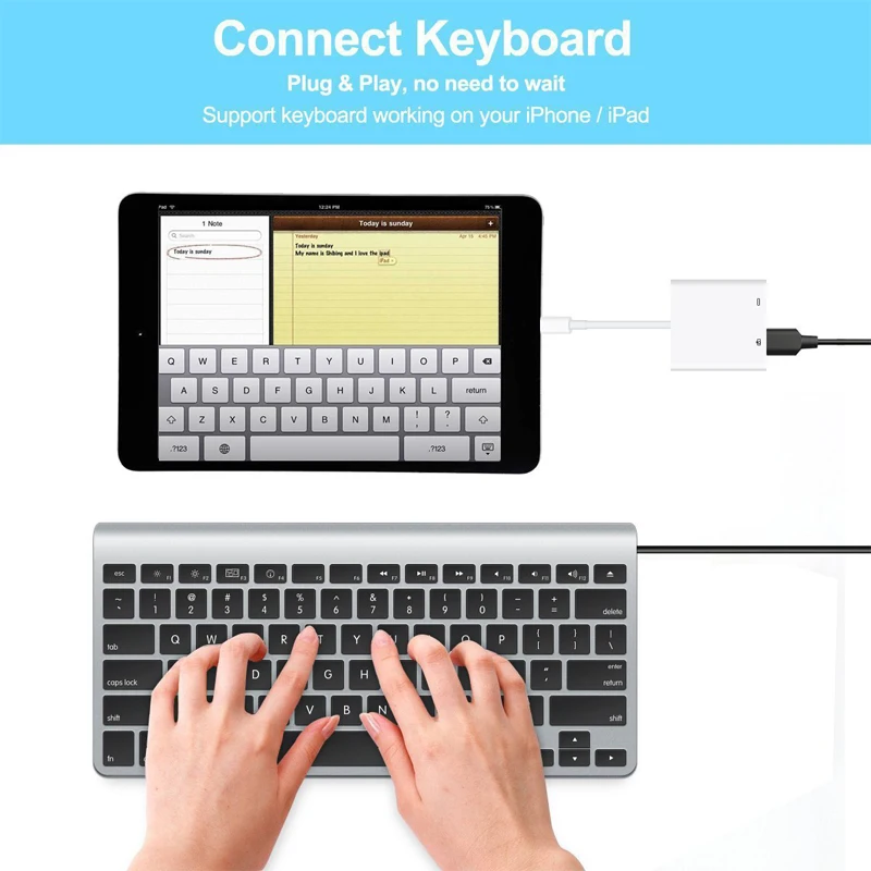 Адаптер OTG USB для камеры ios 13 соединитель MIDI клавиатуры Piano с зарядным