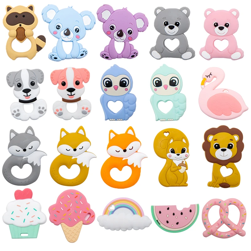 Let S Make Anneau De Dentition En Silicone Pour Bebe 5 Pieces Animal Chien Lion Renard Kola Accessoires De Sucette Chaines Sans Bpa Aliexpress