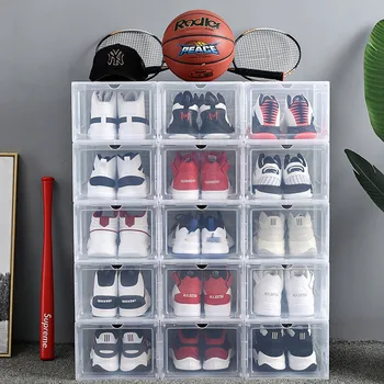 

Storage Boxesv New 2 pcs Shoe Box Thick Plastic Shoe Box Shoe Storage Artifact Folding Clamshell Magnetic Suction Shoe Box