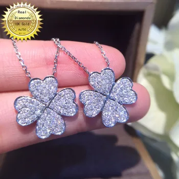 شراء18K عقد ذهب طبيعي 0.5ct الماس قلادة زهرة شكل قلادة