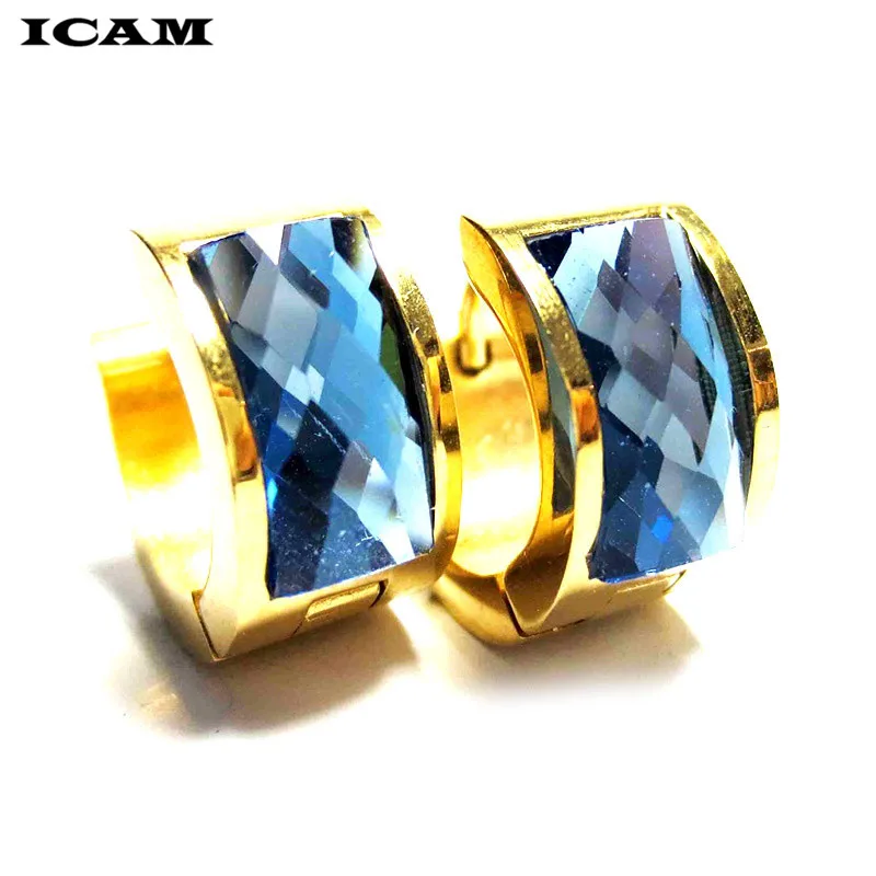 ICAM Gold Huggie Hoop серьги синий прозрачный циркониевый зажим на круг из нержавеющей стали серьги крошечные мини круглые