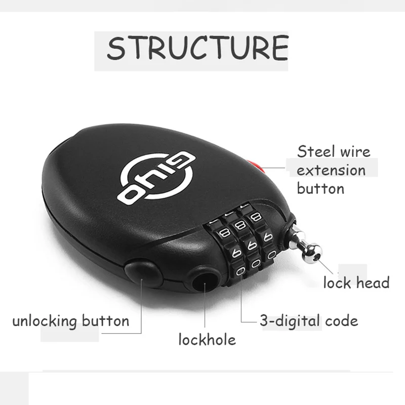 Мини Многофункциональный кабельный замок для велосипеда 3 цифры Пароль Код защиты от угона выдвижной провод, Аксессуары для велосипеда, Аксессуары для велосипеда