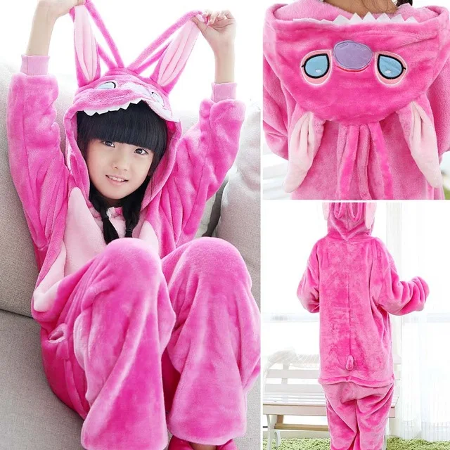 Kigurumi/Детские пижамы с единорогом; фланелевые пижамы в виде животных; комбинезон с единорогом на всю зиму; супермягкая ночная рубашка; пижамы; одежда для сна - Цвет: Pink Stitch