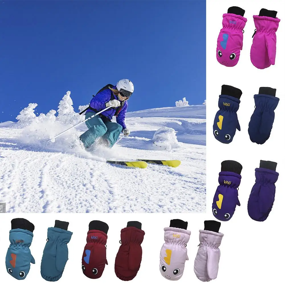 Детские зимние теплые лыжные перчатки для мальчиков и девочек, спортивные водонепроницаемые ветрозащитные Нескользящие зимние варежки, перчатки для катания на лыжах