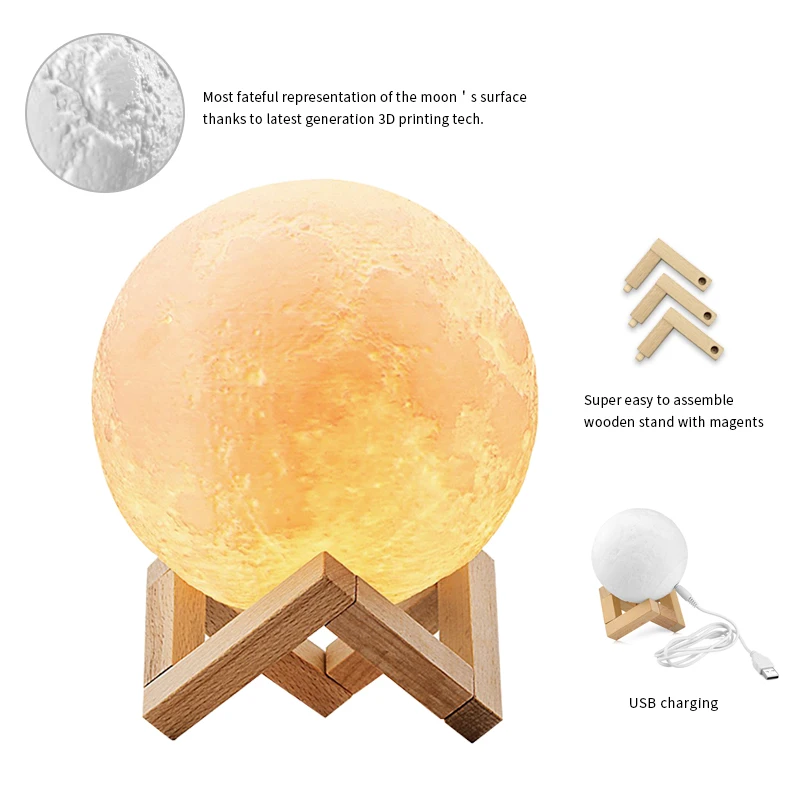 Preise Benutzerdefinierte Persönlichkeit 3D Print Mond Lampe Veränderbar Lunar USB Aufladbare Nachtlicht Touch Remote 2 3 16 Farben mondlicht