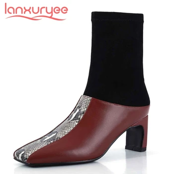 

Lanxuryee european style superstar streetwear designer handade square toe high heel zipper elegant lady fashion ankle boots L21