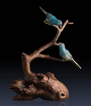 

15.3in Chinese Art Deco Pure Bronze Blue cloisonne 24K Gold magpie Bird sculpture Decoration Home Furnishings Gift Statue