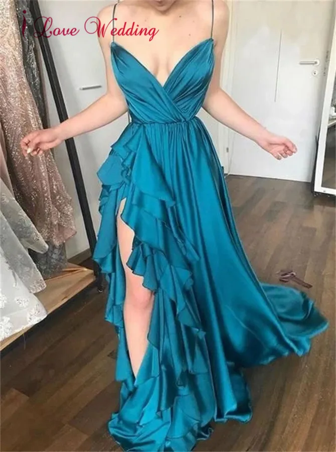 same as photo Горячая Распродажа Vestido De V образным вырезом формальное платье Turquesa шифоновое на заказ с разрезом по бокам сексуальные длинные вечерние платья для выпускного вечера - Цвет: same as photo