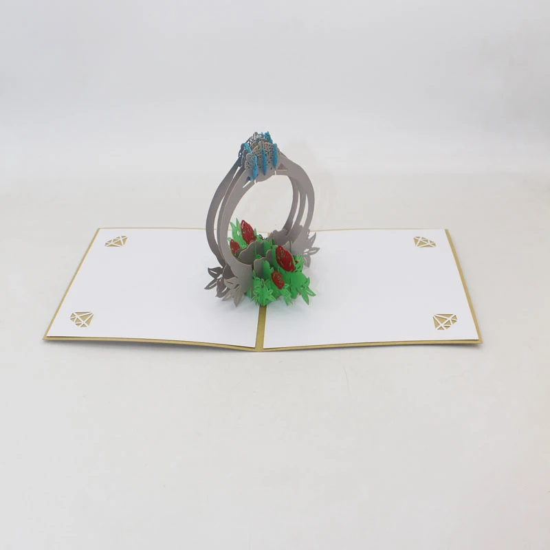  3D Handmade Sapphire Diamond Ring Paper Invitation Greeting Cards Anniversary Wedding Party Valenti - 4.00042E+12