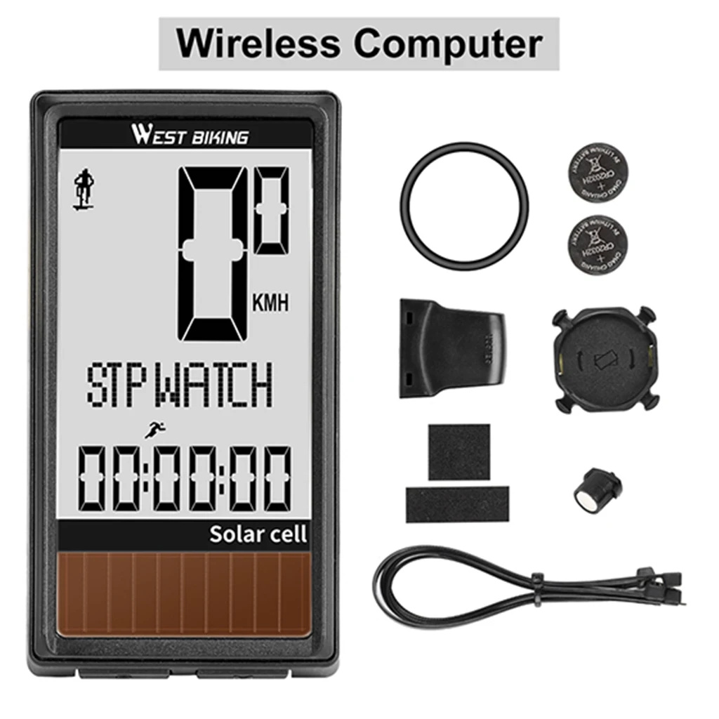 West Biking Solar Energy Stopwatch Bicycle Computer Odometer LCD Backlight Clock Speedometer