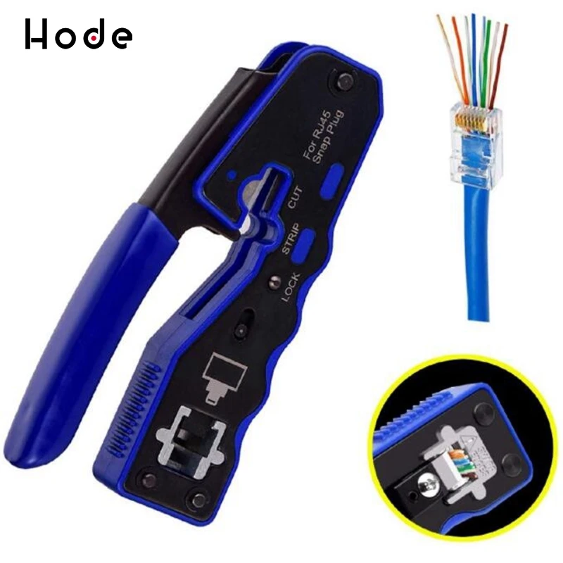 

RJ45 Crimp Tool Pass Through Cutter for Cat6 Cat5 Cat5E 8P8C Modular Connectors All-In-One Wire Tool