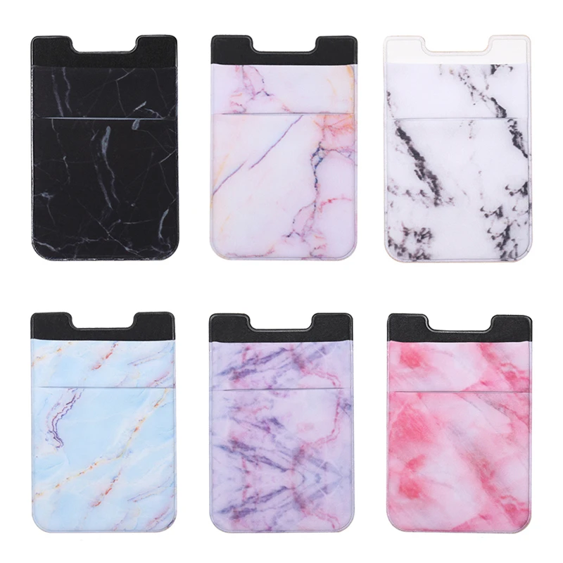 Monedero móvil elástico con estampado de mármol, adhesivo de bolsillo para tarjetas de identificación y crédito, accesorios para teléfono móvil, 1 unidad, 2021