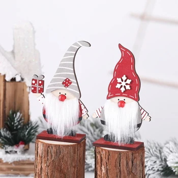 

1Pcs Santa Printed Wooden 3D Ornament Christmas Home Decoraitons New Year Kids Favors Standing Wooden Toys With Base