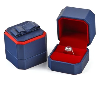 

50pcs/lot Elegant PU Leather Ring Box 6x6cm Octagonal Bow Wedding Engagement Ring Jewelry Boxes Storage Gift Boxes Wholesale