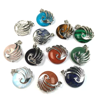 

Natural Stones Round Pendant Plated Phoenix Surround Pendant Pendants For Jewelry Making DIY Reiki Necklaces Accessories