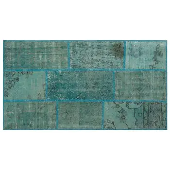 

Handmade Green Vintage Overdyed Patchwork Area Rug 080x150 Cm-2'7''X4'11''