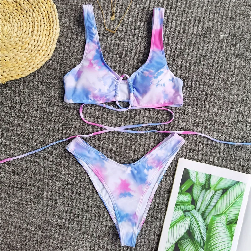 2020 Sexy Bikinis Swimsuit Women Bandage Printing Swimwear Underwire Bikini Set Tie-dye Gradient Bathing Suits Summer Beach Wear