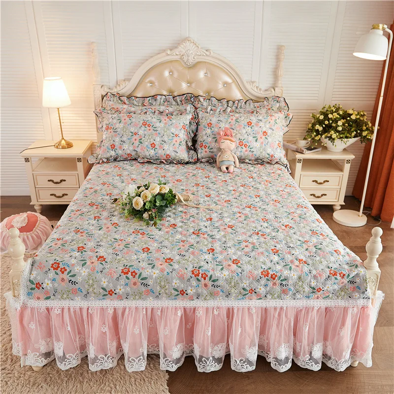 3pcs Thickened Bed Skirt Polyester Printed Bedspread Bedcover For Queen  King Bed With Pillowcase Home Textile cobertores de cama - AliExpress